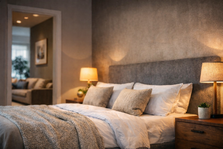 Bedroom positioning in residential design showing a quiet, private, and comfortable layout with natural light and proper zoning for privacy.